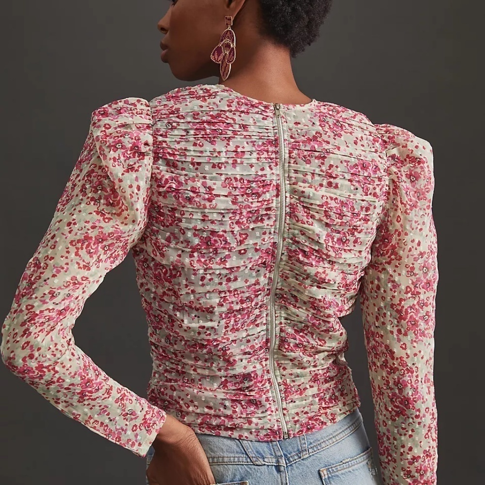 NWT Anthropologie  Let Me Be Ruched Floral Puff Sleeve Blouse XL - Picture 5 of 6